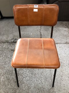 NKUKU UKARI LEATHER DINING CHAIR IN AGED TAN - RRP £225: LOCATION - C7