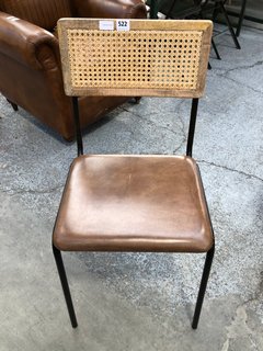 NKUKU ISWA LEATHER & CANE DINING CHAIR IN TAN - RRP £250: LOCATION - C8