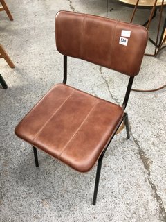 NKUKU UKARI LEATHER DINING CHAIR IN AGED TAN - RRP £225: LOCATION - C8