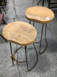 NKUKU 2 X LOKO MANGO WOOD STOOLS TALL - COMBINED RRP £390: LOCATION - C8