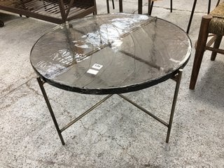 NKUKU ALUVA GLASS COFFEE TABLE IN CLEAR & ANTIQUE BRASS - RRP £495: LOCATION - C8