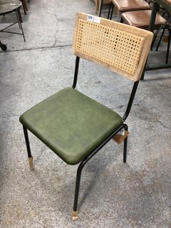 NKUKU ISWA LEATHER & CANE DINING CHAIR IN GREEN - RRP £250: LOCATION - C8