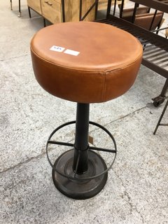 NKUKU NARWANA LEATHER ROUND STOOL - RRP £250: LOCATION - C8