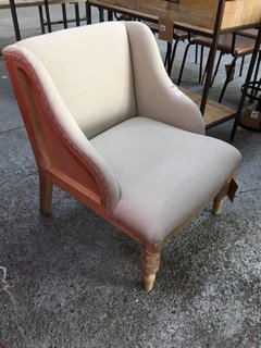 NKUKU ELBU DECONSTRUCTED LINEN ARMCHAIR IN STONE - RRP £750: LOCATION - C8