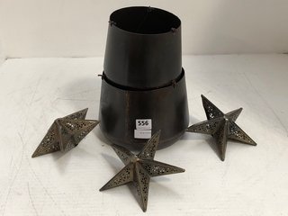 NKUKU ENDO RECLAIMED IRON HANGING PLANTER TO INCLUDE SET OF 3 BISHAKHA STAR TREE TOPPERS - COMBINED RRP £140: LOCATION - BR