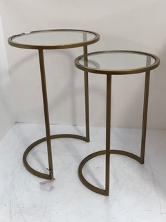 NKUKU NAKURU IRON & GLASS SIDE TABLE SET IN BRASS - RRP £275: LOCATION - BR