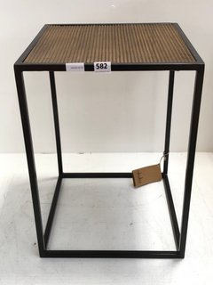 NKUKU RISHIN GROOVED WOOD SIDE TABLE IN NATURAL & GUN METAL - RRP £195: LOCATION - BR