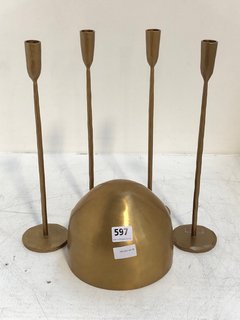 NKUKU SET OF 4 CANDLE HOLDERS IN BRASS TO INCLUDE SMALL PLANTER IN BRASS: LOCATION - BR