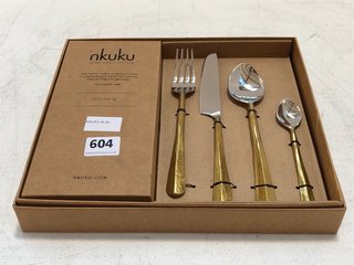 NKUKU OSKO CUTLERY SET OF 16 IN BRUSHED GOLD - RRP £185: LOCATION - BR