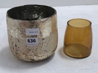 NKUKU SIKKIM TEALIGHT HOLDER LARGE IN BROWN TO INCLUDE NIMIT RECYCLED GLASS TEALIGHT LARGE IN ANTIQUE GOLD: LOCATION - BR