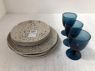 QTY OF ASSORTED NKUKU.COM PLATES & GLASSWARE TO INCLUDE 4X AMA SPLATTER DINNER PLATE - RRP £90: LOCATION - CR