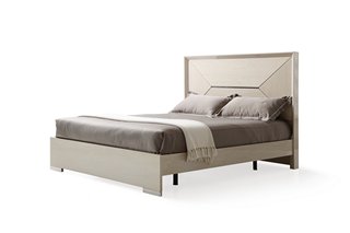 LUCIA DOUBLE BED FRAME HIGH GLOSS CREAM WALNUT FINISH - RRP £1149: LOCATION - B4