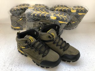 4 X PAIRS OF HIKING BOOTS IN ARMY GREEN -VARIOUS SIZES: LOCATION - WH4