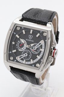 MEN’S RUCKSTUHL R300 CHRONOGRAPH WATCH. FEATURING A BLACK MULTI FUNCTION DIAL, SILVER COLOURED BEZEL AND CASE. W/R 3ATM. BLACK LEATHER STRAP: LOCATION - BOOTH TABLE