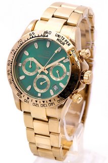 MEN'S ZIHLMANN & CO Z400 CHRONOGRAPH WATCH. FEATURING A GREEN DIAL, GOLD COLOURED BEZEL AND CASE, SUB DIALS. DATE. W/R 3ATM. STAINLESS STEEL GOLD COLOURED BRACELET: LOCATION - BOOTH TABLE