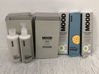 QTY OF ASSORTED MOOD HAIR ITEMS TO INCLUDE 4 X KERATIN SHAMPOO + 2 IN 1 CREAM: LOCATION - E10