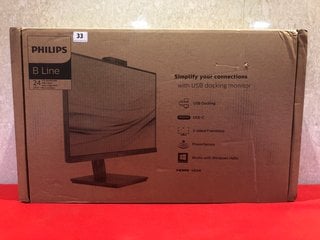 PHILIPS B-LINE 24 INCH LAD MONITOR WITH USB-C DOCK(SEALED) - MODEL 243B1JH - RRP £206: LOCATION - BOOTH