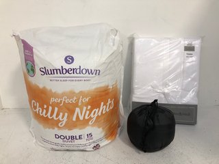 3 X ASSORTED BEDDING ITEMS TO INCLUDE SLUMBERDOWN PERFECT FOR CHILLY NIGHTS DOUBLE DUVET: LOCATION - H7