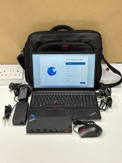 LENOVO THINKPAD E15 GEN 4 256 GB LAPTOP IN BLACK. (WITH MAINS CHARGER TO INCLUDE THINKPAD HYBRID USB-C DOCK, MOUSE AND SHOULDER BAG, SOME SLIGHT COSMETIC WEAR MARKS ON CASING). 12TH GEN INTEL CORE I5