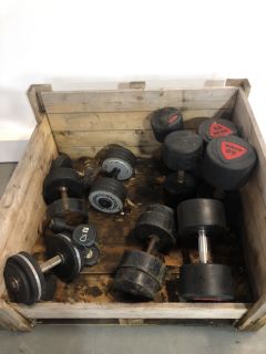 PALLET OF ASSORTED DUMBBELLS TOTAL WEIGHT APPROX 340KG - 60KG ZIVA DUMBBELL, 48KG ZIVA AND 50KG ZIVA DUMBBELL