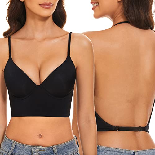 Low Back Bras for Women Push Up Deep V Neck Backless Bra Wire