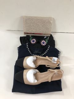 SHOES AND CLOTHES TO INCLUDE A CLUTCH BAG