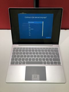 MICROSOFT SURFACE GO 128GB LAPTOP IN PLATINUM: MODEL NO 1943 (WITH BOX & CHARGE UNIT) (CRACK ON SCREEN). INTEL CORE I5-1035G1 @ 1.0GHZ, 8GB RAM,   [JPTN35272]