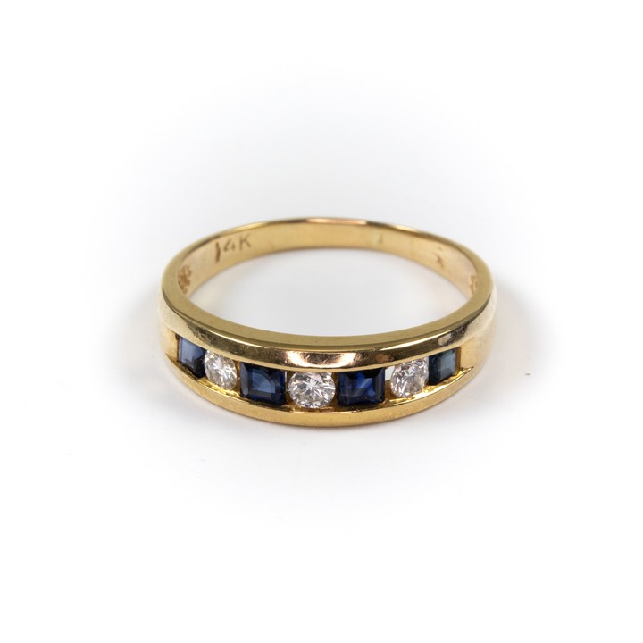 14K Yellow 0.45ct Sapphire and 0.30ct Diamond Ring, Size P½, 3.2g.  Auction Guide: £300-£400