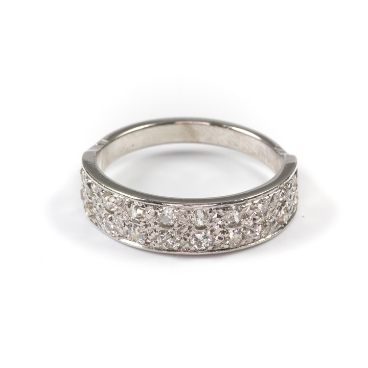 18K White 0.50ct Diamond Old-cut Two Row Half Eternity Ring, Size R½, 6.5g.  Auction Guide: £400-£500