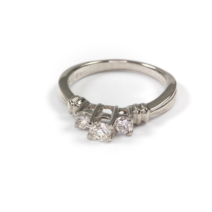 Platinum 950 0.45ct Three Stone Ring, Size N, 5.8g.  Auction Guide: £325-£425