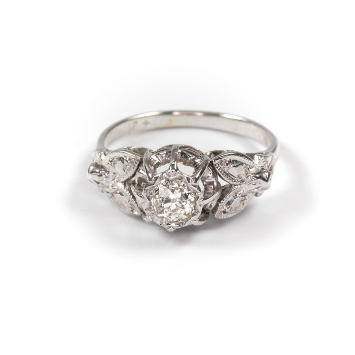 18K White 0.42ct Diamond Single Stone Fancy Ring, Size L½, 3.1g. Colour K, Clarity Si2. (Scratched).  Auction Guide: £275-£375
