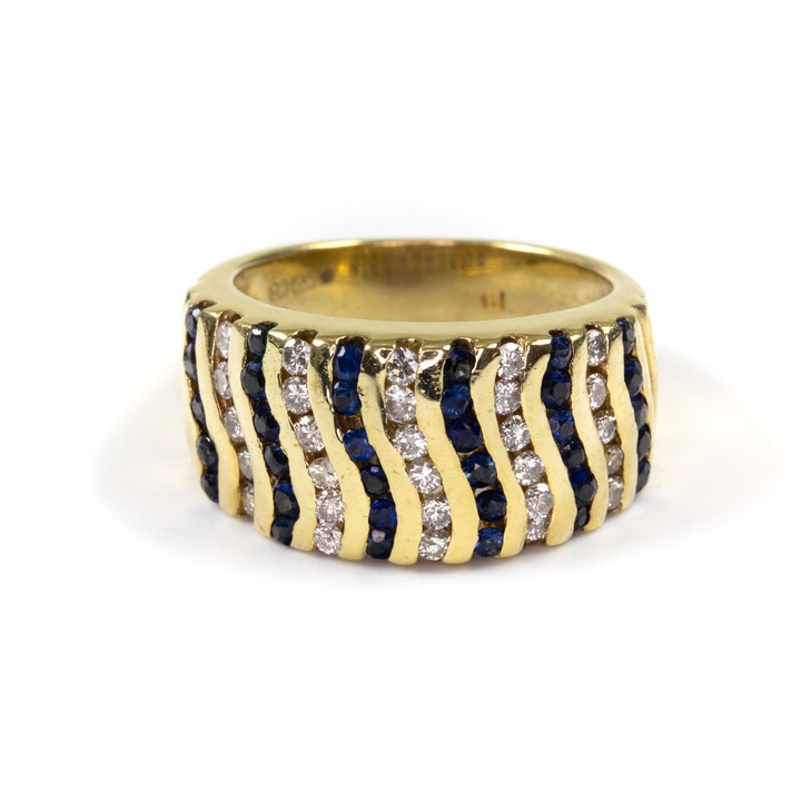14ct Yellow Gold 0.56ct Diamond and Sapphire Vertical Channels Ring, Size K, 8.3g.  Auction Guide: £500-£600