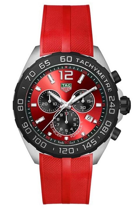 Tag Heuer Formula 1 Ref: CAZ101AN Quartz Watch. 43mm Stainless Steel Case with Black Fixed Tachymeter Bezel, Red Dial and Red Rubber Strap with Tag Heuer Signed Buckle. Age: Unknown (card not stamped