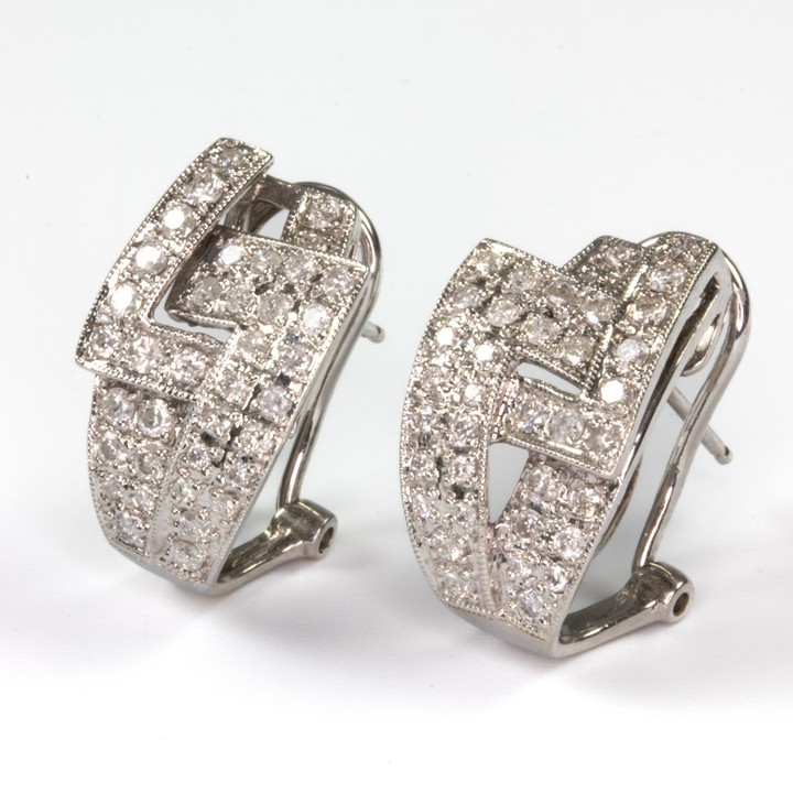 14K White 1.00ct Diamond Cluster Pavé Earrings, 2x1.2cm, 6.6g.  Auction Guide: £375-£475