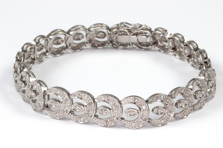 14K White 1.20ct Diamond Pavé Bracelet, 18cm, 18.8g.  Auction Guide: £800-£900