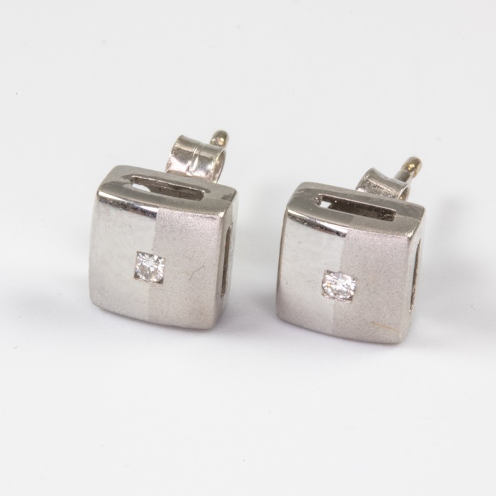 18K White 0.04ct Diamond Square Stud Earrings, 0.7cm, 2.4g.  Auction Guide: £125-£225