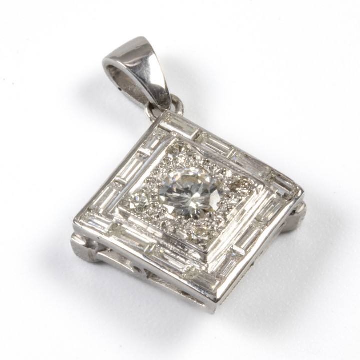Platinum White Gold Plated 0.55ct Diamond Square Pendant, 2x1.5cm, 3.3g.  Auction Guide: £375-£475