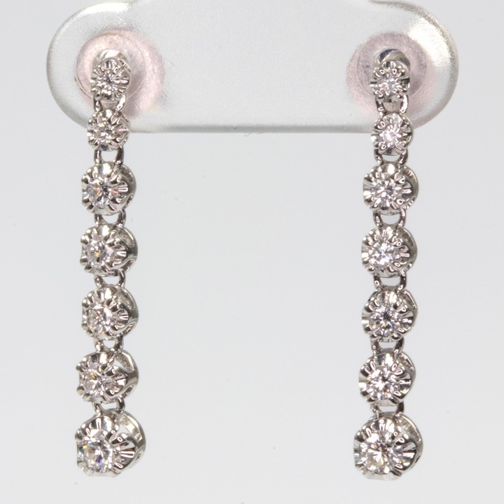 18K White 0.50ct Diamond Drop Earrings, 2.5cm, 2.7g.  Auction Guide: £800-£900