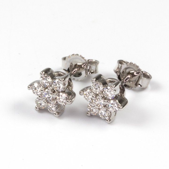 18K White 0.56ct Diamond Flower Stud Earrings, 0.8cm, 2.7g.  Auction Guide: £600-£700