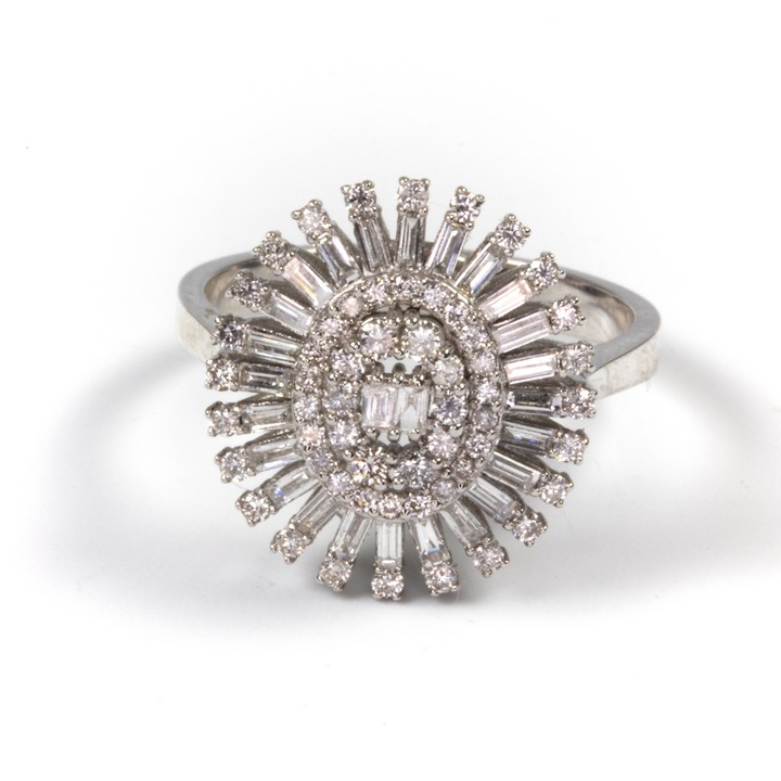 14K White 0.32ct Diamond Sunburst Cluster Ring, Size O, 3.9g.  Auction Guide: £900-£1,000