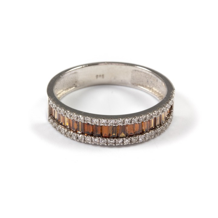 14K White 0.42ct Colour Treated Brown Diamond and 0.21ct Colourless Diamond Band Ring, Size M, 2.2g.  Auction Guide: £550-£650