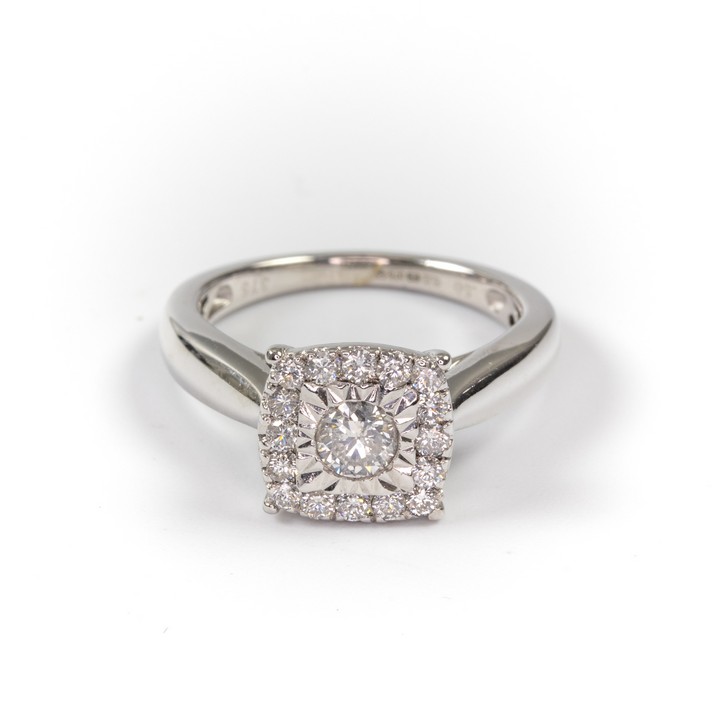 9ct White Gold 0.50ct Diamond Square Cluster Ring, Size J½, 3.9g.  Auction Guide: £300-£400