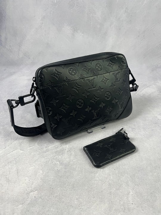 Louis Vuitton Black Duo Messenger Bag.  Dimensions:Approx H:18cm W:25 cm D:5cm.