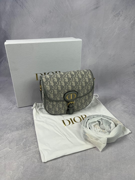 Christian Dior Bobby  Grey Oblique Canvas Bag, Comes with Dust Bag and Box. Dimensions:Approx H:17cm W:22cm D:7cm.