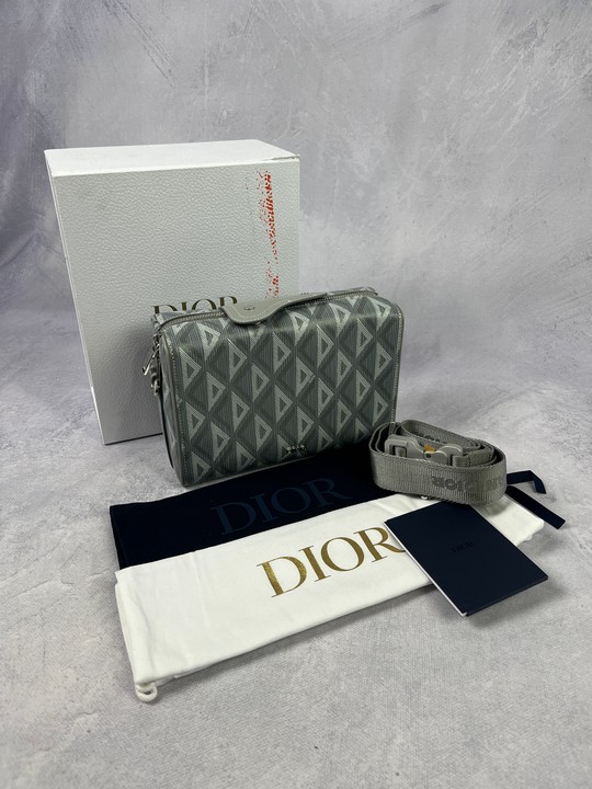 Christian Dior Grey Lingot 22 Diamond Canvas Bag, Comes with Dust Bag and Box.  Dimensions:Approx H:15cm W:22cm D:8cm.