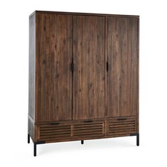 OAK FURNITURE LAND DETROIT SOLID HARDWOOD & METAL TRIPLE WARDROBE - RRP £1349 (BLOCK A)(COLLECTION OR OPTIONAL DELIVERY AVAILABLE*)
