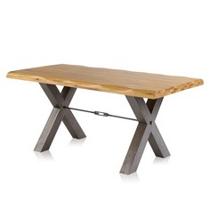 OAK FURNITURE LAND BROOKLYN NATURAL SOLID OAK & METAL 8 SEATER DINING TABLE - RRP £909 TO INCLUDE 6 X OAK FURNITURE LAND WILLOW SOLID OAK WITH GREY WASH DINING CHAIR CHECK BROWN FABRIC - RRP £190 (BL