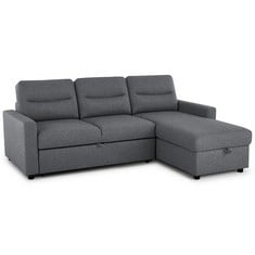 OAK FURNITURE LAND KIP 3 SEATER CHAISE SOFA BED CHARCOAL - RRP £999 (BLOCK A)(COLLECTION OR OPTIONAL DELIVERY AVAILABLE*)