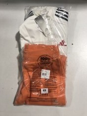 ADIDAS MENS 1/4 ZIP JACKET IN WHITE SIZE LARGE TO INCLUDE ADIDAS TRACK PANT IN ORANGE SIZE SMALL (ROW 1)