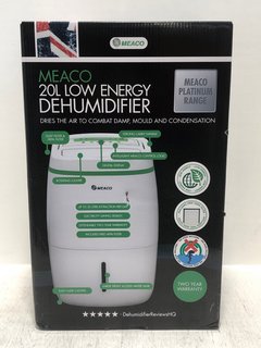 MEACO 20L LOW ENERGY DEHUMIDIFIER PLATINUM RANGE IN WHITE - RRP £250: LOCATION - A*